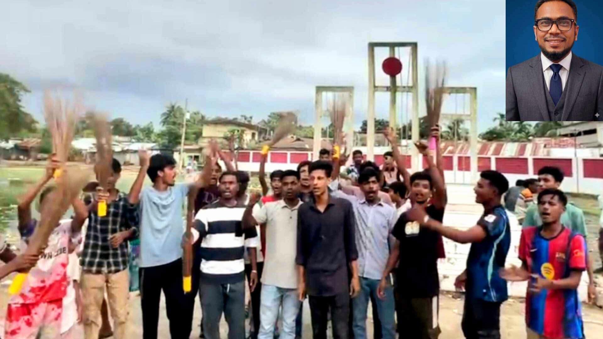 বানিয়াচংয়ে এনসিপি নেতা জীবন আহমেদ লিটনের বিচারের দাবিতে ঝাড়ু মিছিল